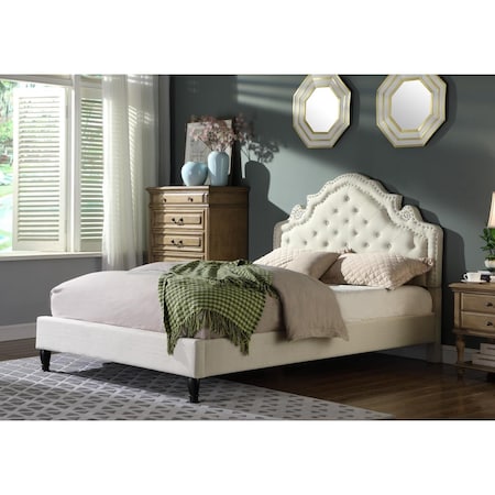 Kd Gabinetes Theresa Modern Tufted With Nailhead Trim King Size Bed, Beige KD2204545
